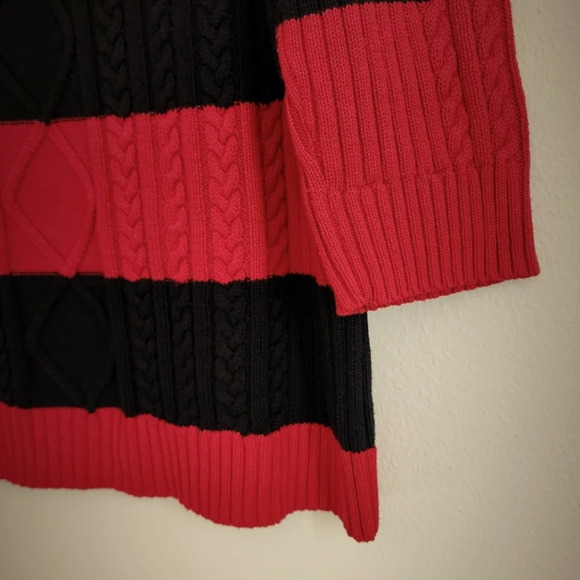 Chaps Red & Black Women's Cable Sweater Long Sleeves Pullover Stripes Sz 1X - Picture 2 of 6